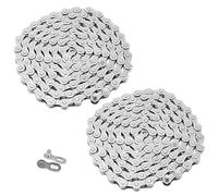 HEIHAK Lot de 2 chaînes de vélo argentées 1/2" x 3/32", 6/7/8 vitesses, 116 maillons haute résistance pour vélo de route, VTT