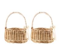 HEIHAK Lot de 2 paniers à fleurs en rotin de 15 × 19 cm avec poignées et ruban blanc, panier en osier tissé à la main œufs bonbons pour fête de mariage
