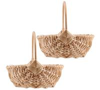 HEIHAK Lot de 2 paniers en osier avec poignée, doublure en plastique, panier de fleurs pour le shopping et le mariage pour décoration de fête à la maison