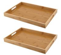 HEIHAK Lot de 2 plateaux de service rectangulaires en bambou avec poignées, 41 x 29 x 4 cm, plateaux de service pour le thé, le café, les aliments