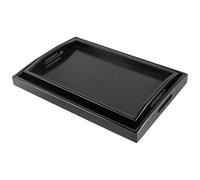 HEIHAK Lot de 2 plateaux de service rectangulaires en bois noir, 36/40 cm, plateau de service solide avec poignée, palette en bois pour restaurant, bar, cuisine