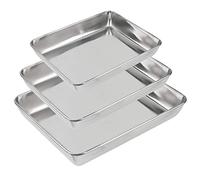 HEIHAK Lot de 3 plaques de cuisson en acier inoxydable 3 tailles pour pizza, gâteau, viande et salade 35 x 30 cm / 30 x 25 cm / 25 x 20 cm