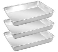 HEIHAK Lot de 3 plaques de cuisson rectangulaires en acier inoxydable pour gâteaux, biscuits, pizzas, viandes, légumes, desserts - Argenté - 36 x 28 x 5,5 cm