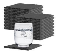 HEIHAK Lot de 30 dessous de verre carrés noirs en ardoise de 10,2 cm avec coussinets de fixation inférieurs, dessous de verre polyvalents pour bar, cuisine, hôtel, restaurant