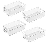 HEIHAK Lot de 4 Bac Rangement Frigo, Boîtes de Rangement Frigo Transparent Organiseur Frigo Cusine avec Poignée en Plastique pour Réfrigérateur, Garde-manger, Armoire