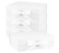 HEIHAK Lot de 4 grandes boîtes cadeaux pliables blanches magnétiques avec ruban et couvercles, emballage cadeau rectangulaire, spécialement conçu pour les cadeaux de mariage, d'anniversaire, festival