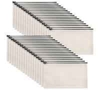 HEIHAK Lot de 40 Trousses de Maquillage en Toile Vierge avec Fermeture éclair, 21 × 12 cm, Trousse à Maquillage Multifonction en Toile pour Peinture, école, Bricolage, Voyage, Organisateur, Beige