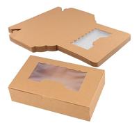 HEIHAK Lot de 50 boîtes à biscuits en papier kraft avec fenêtre, 21,5 x 13,5 x 5 cm, boîtes à dessert marron pour ranger bonbons, biscuits, muffins, cupcakes, cookies, beignets