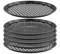 HEIHAK Lot de 6 plaques à pizza rondes de 33 cm - Antiadhésives - Avec trous - En acier carbone noir - Pour pizzas, biscuits, pains, tartes