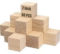 HEIHAK Lot de 60 blocs de bois brut de 5,1 cm, cubes en bois massif naturel pour travaux manuels, sculpture, peinture, décoration