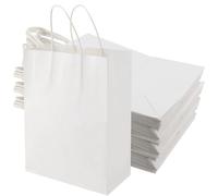 HEIHAK Lot de 75 sacs en papier kraft blanc avec poignées, 27 x 11 x 21 cm, sacs en papier de taille moyenne pour fêtes, épicerie, vente au détail, plats à emporter, artisanat
