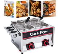 Heihe Friteuse à gaz Commerciale, friteuse à gaz de comptoir GPL, Acier Inoxydable, friteuse Double Grande capacité 22L, avec paniers Amovibles, Puissance de feu réglable, Nettoyage Facile