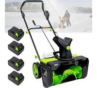 HEIHEIZI Souffleuse à Neige électrique sans Fil, Moteur 3500W, Lame de déneigement de 50cm - Distance de Lancer de 25 Pieds, Inclut des Gants antidérapants et des Lunettes de Protection 4 batts