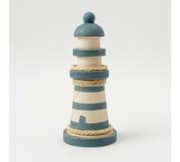 Heiko Blume Phare décoratif maritime - Peint à la main en bleu et blanc - 13,5 cm de haut - Surface au sol : 5 × 5 cm - Petite figurine côtière pour salle de bain, rebord de fenêtre et salon