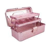 Heilanole Boîte de Rangement pour Outils D'Artisanat et de Paillettes Rose, Boîte de Transport Empilable à 3 Couches, Boîte de Couture, Organisateur pour l'art