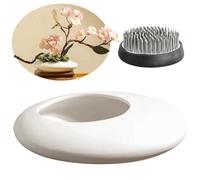 Heilanole Ensemble de Vases en Céramique Sentimentaux, Bol en Forme de Galet pour Arrangement de Fleurs avec Support de Tige de Grenouille en Forme de Fleur de 2 Pouces, Blanc