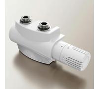 Heilmetz Kit multibloc pour robinet de raccordement de radiateur avec thermostat 50 mm - Accessoires de chauffage - Forme d'angle et de passage - Raccordement mural (15 mm + 16 mm, 1 pièce, blanc -