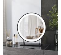 Heilmetz Miroir cosmétique Φ40cm rond miroir de maquillage LED avec 3 couleurs de lumière miroir de table avec interrupteur tactile noir