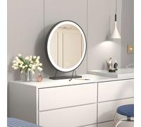 Heilmetz Miroir cosmétique Φ48cm rond miroir de maquillage LED avec 3 couleurs de lumière miroir de table avec interrupteur tactile noir