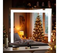 Heilmetz Miroir Maquillage Lumineux LED 50x42cm Noir, Hollywood Miroir avec éclairage, Miroir de Table Coiffeuse Cosmétique 3 Couleurs de Lumière Dimmable