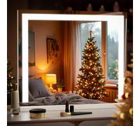 Heilmetz Miroir Maquillage Lumineux LED 60x52cm Blanc, Hollywood Miroir avec éclairage, Miroir de Table Coiffeuse Cosmétique 3 Couleurs de Lumière Dimmable