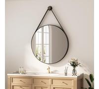 Heilmetz Miroir Rond 60 cm, Cadre Noir, Sangle Amovible, Miroir Mural Rond pour Salle de Bain Salon Chambre Entrée