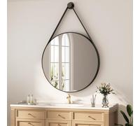 Heilmetz Miroir Rond 80 cm, Cadre Noir, Sangle Amovible, Miroir Mural Rond pour Salle de Bain Salon Chambre Entrée