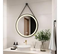 Heilmetz Miroir Salle de Bain Rond LED Diamètre 70 cm, avec Interrupteur Tactile et 3 Couleurs de Lumière à Intensité Variable, Monture Noire et Bandoulière Réglable Miroir Mural