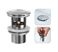 Heilmetz Pop Up Vanne de vidange pour lavabo, Vanne de vidange universelle sans bouchon, laiton & inox, avec trop-plein, chrome, montage facile