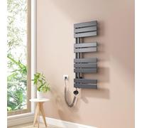 Heilmetz Radiateur Sèche-Serviette Électrique Plat 899 x 400 mm, avec Élément Chauffant Thermostatique et Fonction Minuterie, Salle de Bain Sèche-Serviette Murale - Branchement Côté 400W, Anthracite