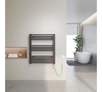 Heilmetz Seche Serviette Electrique 70x60cm Anthracite 300W, Chauffe Serviette Salle de Bain Tube Droit, avec Thermostat Digital avec Fonction minuterie