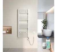 Heilmetz Sèche-Serviettes Électrique Intelligent 100x40cm avec WiFi, Thermostat Connecté et App, Radiateur Salle de Bain Blanc 300W, Contrôle par Tuya/Assistants Vocaux, 4 Modes