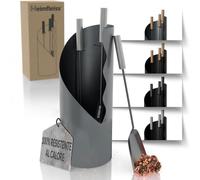 Heimfleiss® Serviteur Cheminée Gris Moderne | Ensemble d'Accessoires de Cheminée | Kit Cheminée avec Tisonnier, Pelle & Balayette | Accessoires de Cheminée avec Manches Argentés