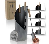 Heimfleiss® Serviteur Cheminée Gris Moderne | Ensemble d'Accessoires de Cheminée | Kit Cheminée avec Tisonnier, Pelle & Balayette | Accessoires de Cheminée avec Manches en Bois