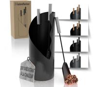 Heimfleiss® Serviteur Cheminée Noir Moderne | Ensemble d'Accessoires de Cheminée | Kit Cheminée avec Tisonnier, Pelle & Balayette | Accessoires de Cheminée avec Manches Argentés