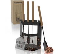 Heimfleiss® Serviteur Cheminée Noir Moderne | Ensemble d'Accessoires de Cheminée | Kit Cheminée avec Tisonnier, Pelle & Balayette | Accessoires de Cheminée avec Manches en Bois - Design 40