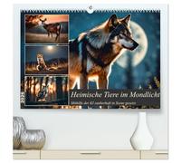 Heimische Tiere im Mondlicht (hochwertiger Premium Wandkalender 2026 DIN A2 quer), Kunstdruck in Hochglanz: Wolf, Adler und Co. von der KI in Szene gesetzt