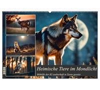 Heimische Tiere im Mondlicht (Wandkalender 2026 DIN A2 quer), CALVENDO Monatskalender: Wolf, Adler und Co. von der KI in Szene gesetzt