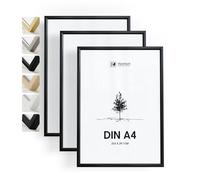 Heimlich® - Cadre photo - A4 21 x 30 cm, aluminium, noir, lot de 3 - Cadres pour documents, certificats, diplômes avec plastification - Montage mural ou sur table