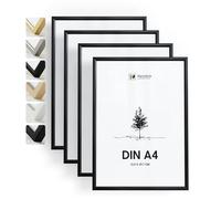 Heimlich® - Cadre photo A4 21 x 30 cm, aluminium, noir, lot de 4 - Cadres pour documents, certificats, diplômes avec plastification - Montage mural ou sur table