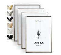 Heimlich® - Cadre photo - A4 21x30 cm, métal aluminium, argent, lot de 4 - Cadres pour documents, certificats, diplômes avec plastification - Montage mural ou sur table