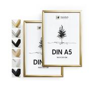 Heimlich® - Cadre photo - A5 14,8 x 21 cm, aluminium, doré, lot de 2 - Cadres pour diplômes, posters et collages avec plastification - Montage mural ou sur table