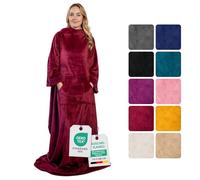 heimtexland ® Couverture à manches pour TV - Avec manches - Chancelière - En flanelle super douce - Portable - Type 870 - Bordeaux - Rouge - 200 x 170 cm