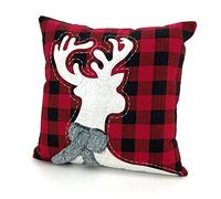 heimtexland ® Housse de coussin style maison de campagne, cerf, veau, carreaux, chalet - 40 x 40 cm - Type 760 - Rouge