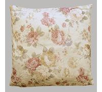 heimtexland ® Housse de coussin style maison de campagne en jacquard de 50 x 50 cm en crème rosé avec imprimé floral rose - Coussin Country Chic Typ442
