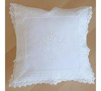 heimtexland ® Macramé avec bordure brodée de style maison de campagne, blanc, type 525, Polyester, Weiß, Kissenhülle 40 x 40 cm