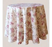 heimtexland® Nappe ronde style cottage en jacquard de haute qualité de 170 cm en crème rosé avec imprimé fleuri de rose - Type Country Chic Jardin Type442