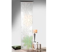 heimtexland ® Panneau japonais tissé motif fleur sur batiste naturelle avec accessoires, 60 x 245 cm, vert semi-transparent, s'adapte à n'importe quel rail de rideau coulissant certifié Ökotex Typ569