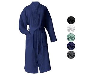 heimtexland ® Peignoir de bain en piqué gaufré - 100 % coton - Certifié Oeko-Tex - Séchage rapide - Doux pour la peau - Pour homme et femme - Type 881, bleu marine, M
