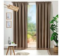 heimtexland Rideau 100 % coton et lin - Structure mate - Opaque - Long - 280 x 140 cm - Rideau décoratif avec galon fronceur et cordon de serrage - Taupe - Type 689